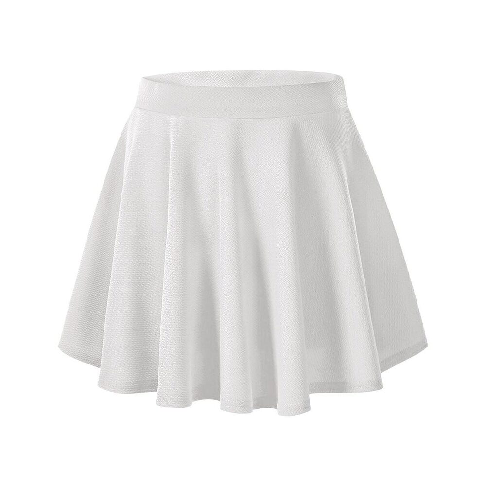 1365 Plus Size Skirt White Basic Solid Color Mini Skater Skirts Casual